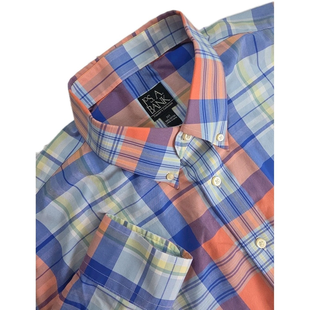 Jos. A. Bank Traveler's Collection MEN 2XT Long Sleeve MULTICOLOR Plaid Shirt